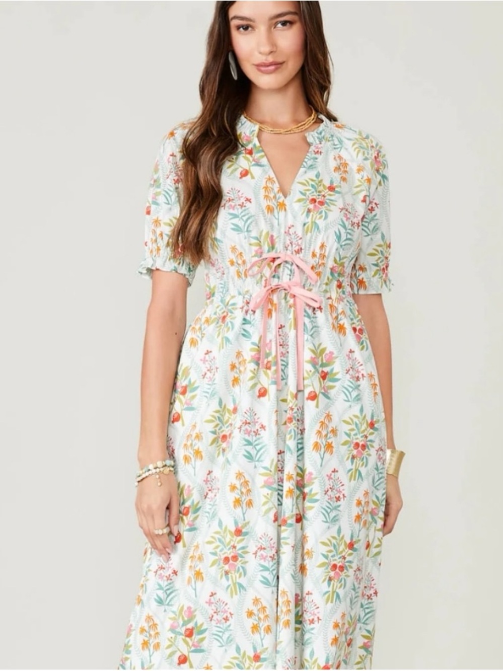 NWT Spartina 449 Joanie Midi Dress Floral Tropical Pattern Retails $228 Sz Med